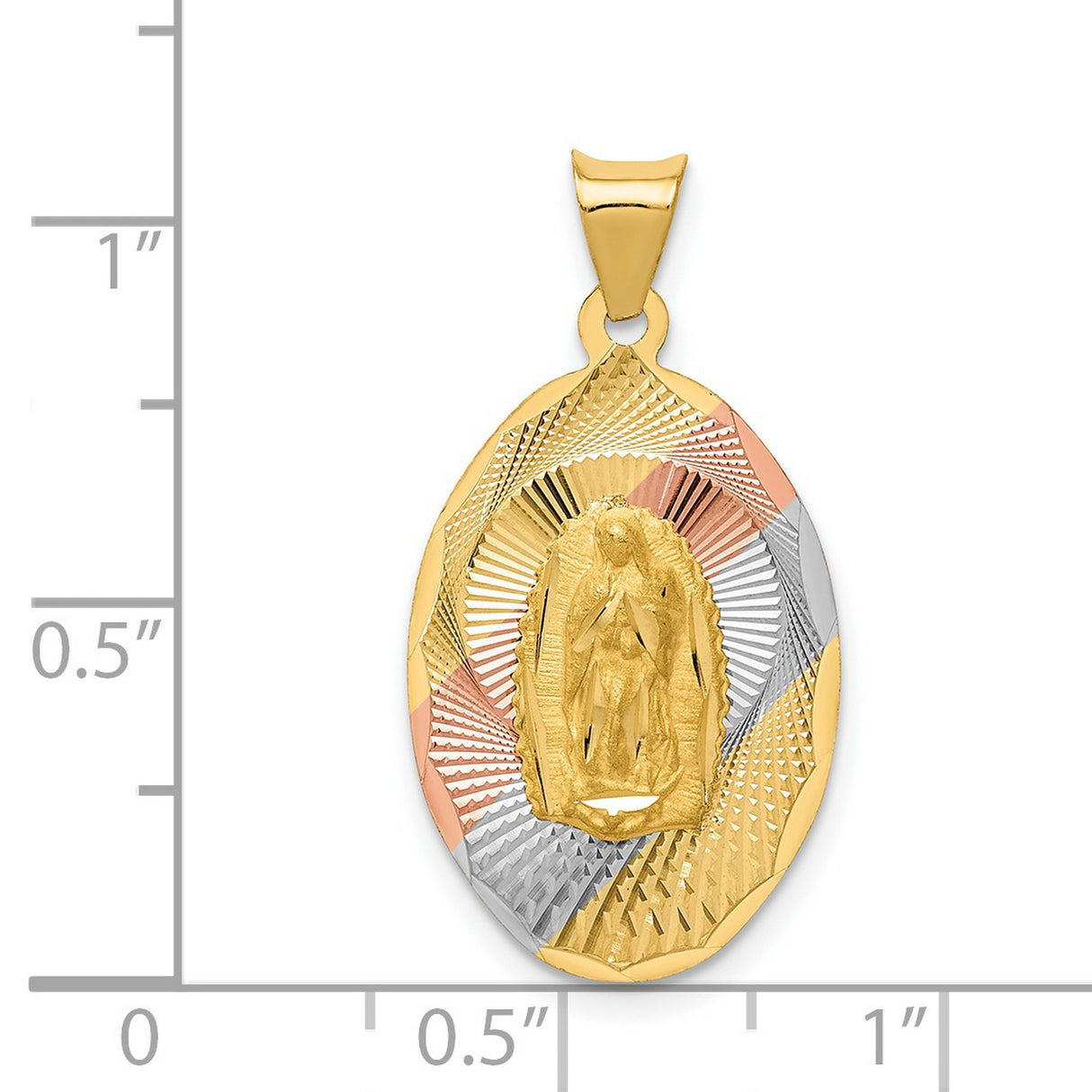 Polished Our Lady of Guadalupe Oval Charm Pendant in Real 14k Multi-Tone Gold