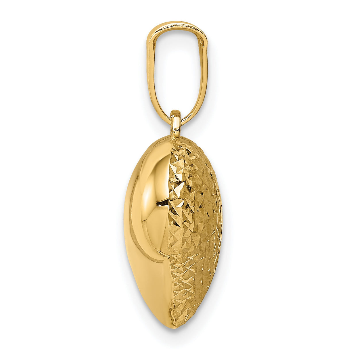 14k Yellow Gold Heart Pendant with Diamond-Cut Finish, Textured Puffed Charm for Women