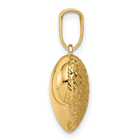 14k Yellow Gold Heart Pendant with Diamond-Cut Finish, Textured Puffed Charm for Women