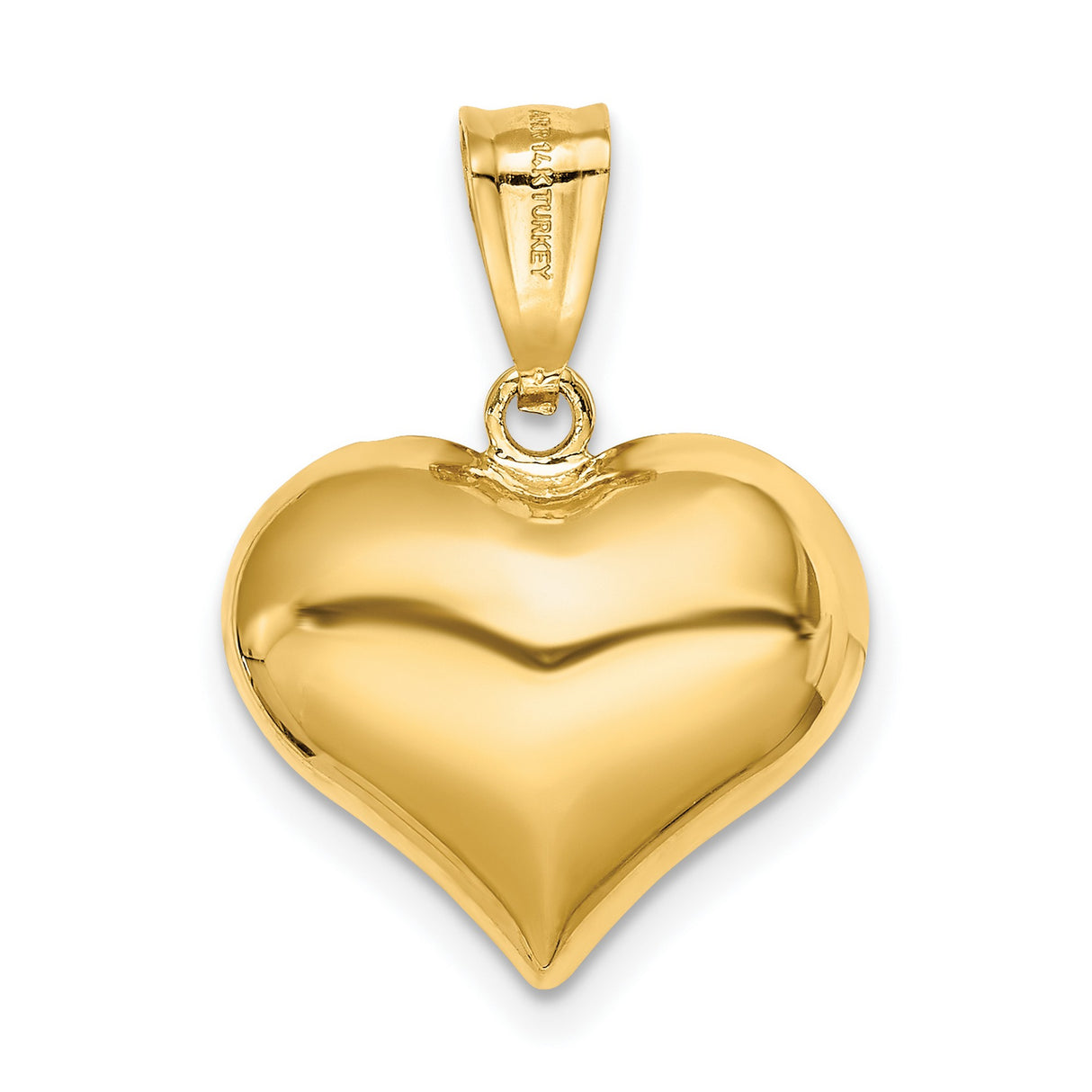 14k Yellow Gold Heart Pendant with Diamond-Cut Finish, Textured Puffed Charm for Women