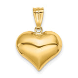 14k Yellow Gold Heart Pendant with Diamond-Cut Finish, Textured Puffed Charm for Women