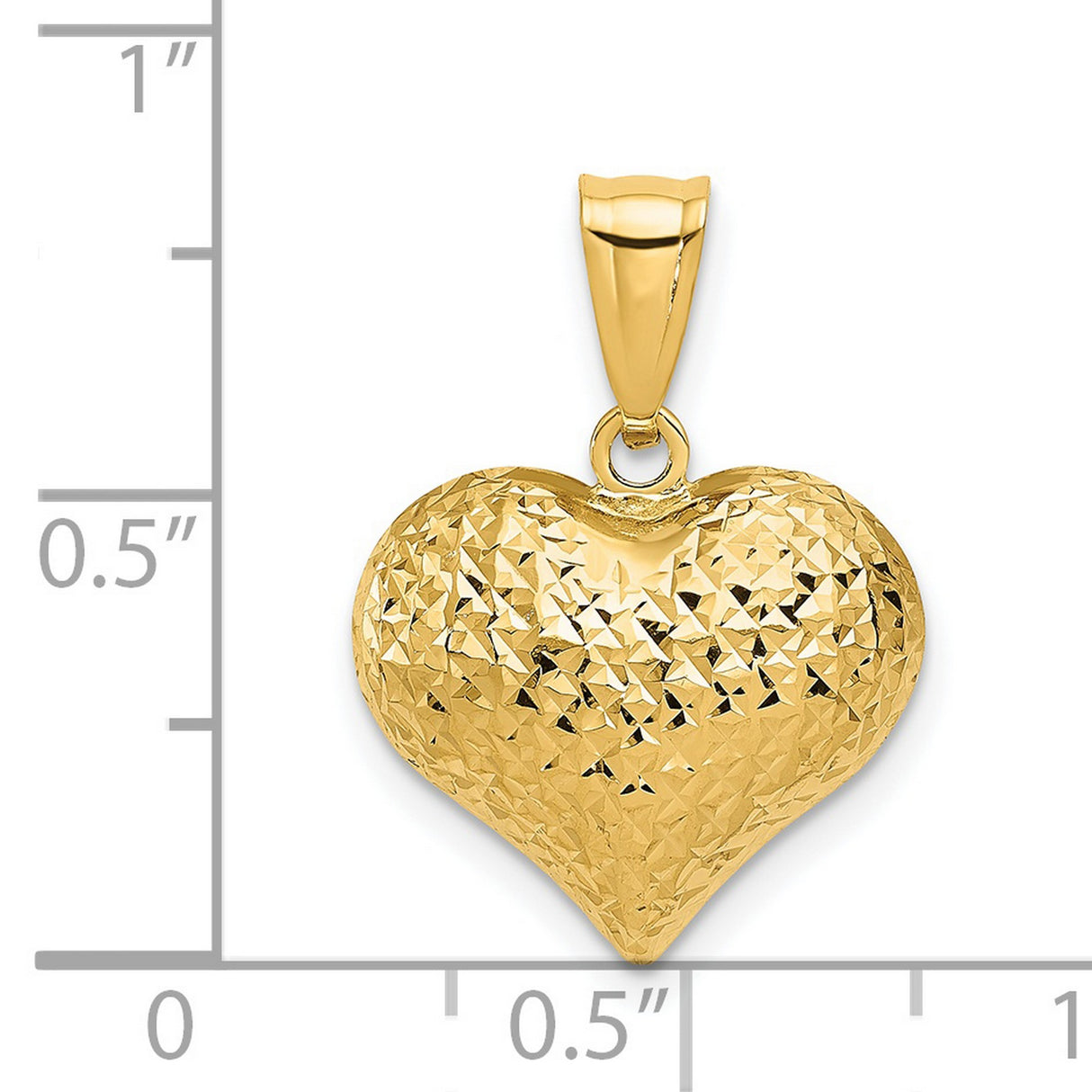 14k Yellow Gold Heart Pendant with Diamond-Cut Finish, Textured Puffed Charm for Women
