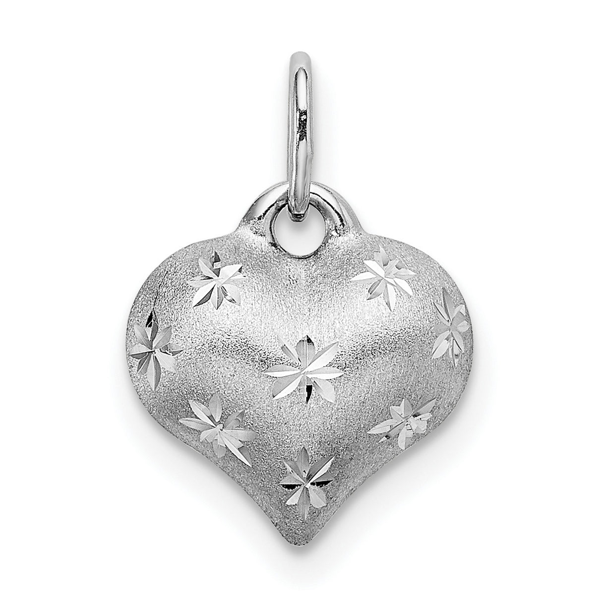 14k White Gold Heart Pendant with Starburst Detail, Modern Romantic Design for Women
