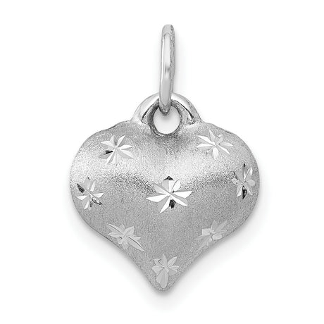 14k White Gold Heart Pendant with Starburst Detail, Modern Romantic Design for Women