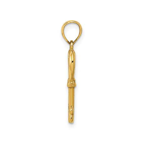 14k Yellow Gold Heart Key Pendant with Open Heart Design for Women