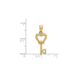 14k Yellow Gold Heart Key Pendant with Open Heart Design for Women