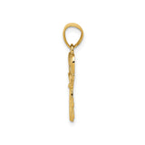 14k Yellow Gold Pendant, Swans Forming Heart Shape on Classic Key Design