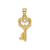 14k Yellow Gold Pendant, Swans Forming Heart Shape on Classic Key Design