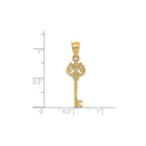 14k Yellow Gold Key Pendant with Ornate Scrollwork and Subtle Cross Accent, Christian Charm