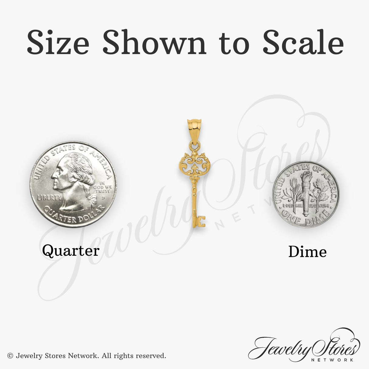 14k Yellow Gold Key Pendant with Ornate Scrollwork and Subtle Cross Accent, Christian Charm