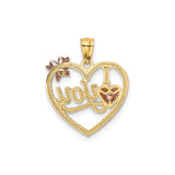 14k Two-Tone Gold Heart Pendant with I Love You Script and Rose Gold Butterfly Accents
