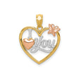 14k Two-Tone Gold Heart Pendant with I Love You Script and Rose Gold Butterfly Accents