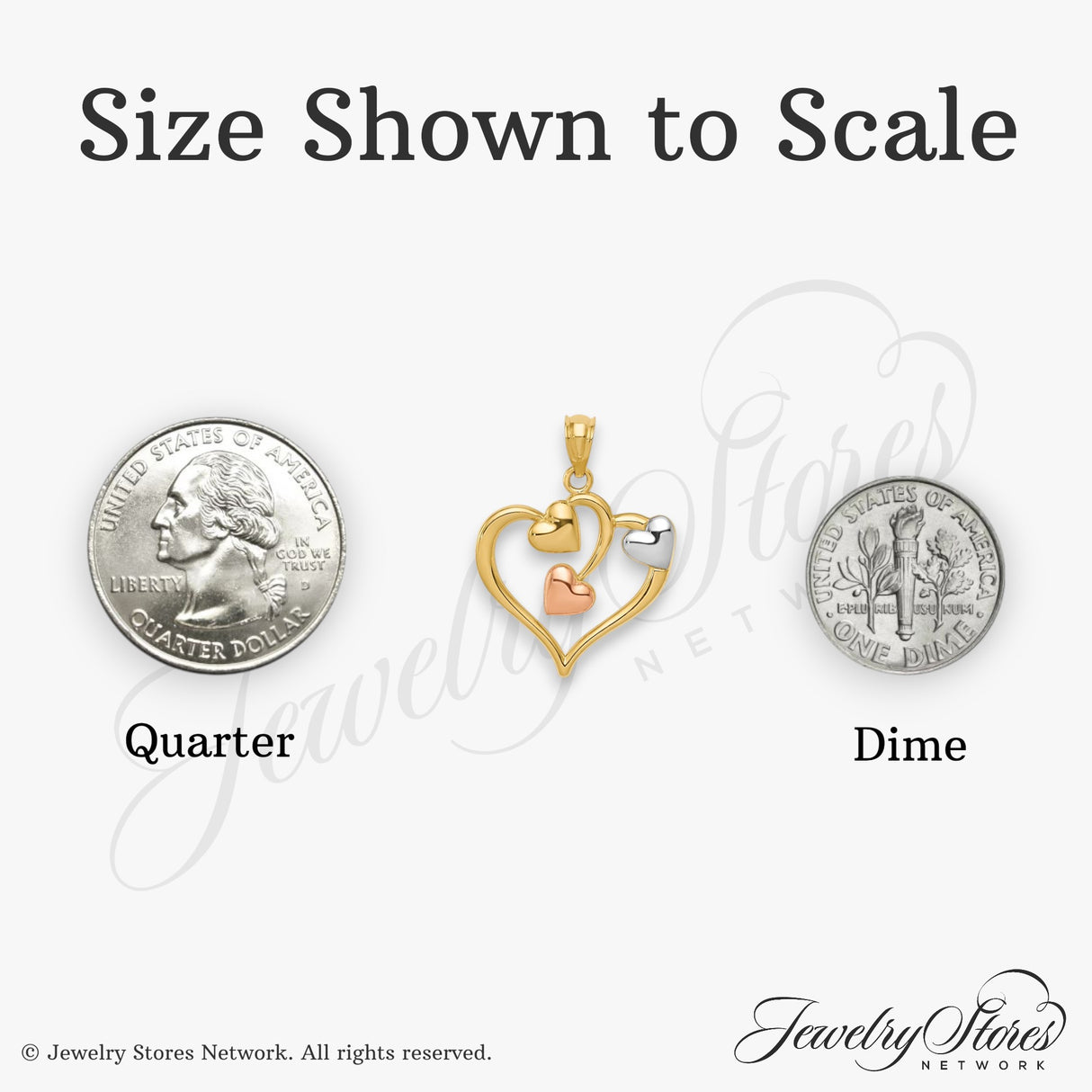 14k Two-Tone Gold Heart Pendant with Nested Rose, Yellow, and White Gold Hearts