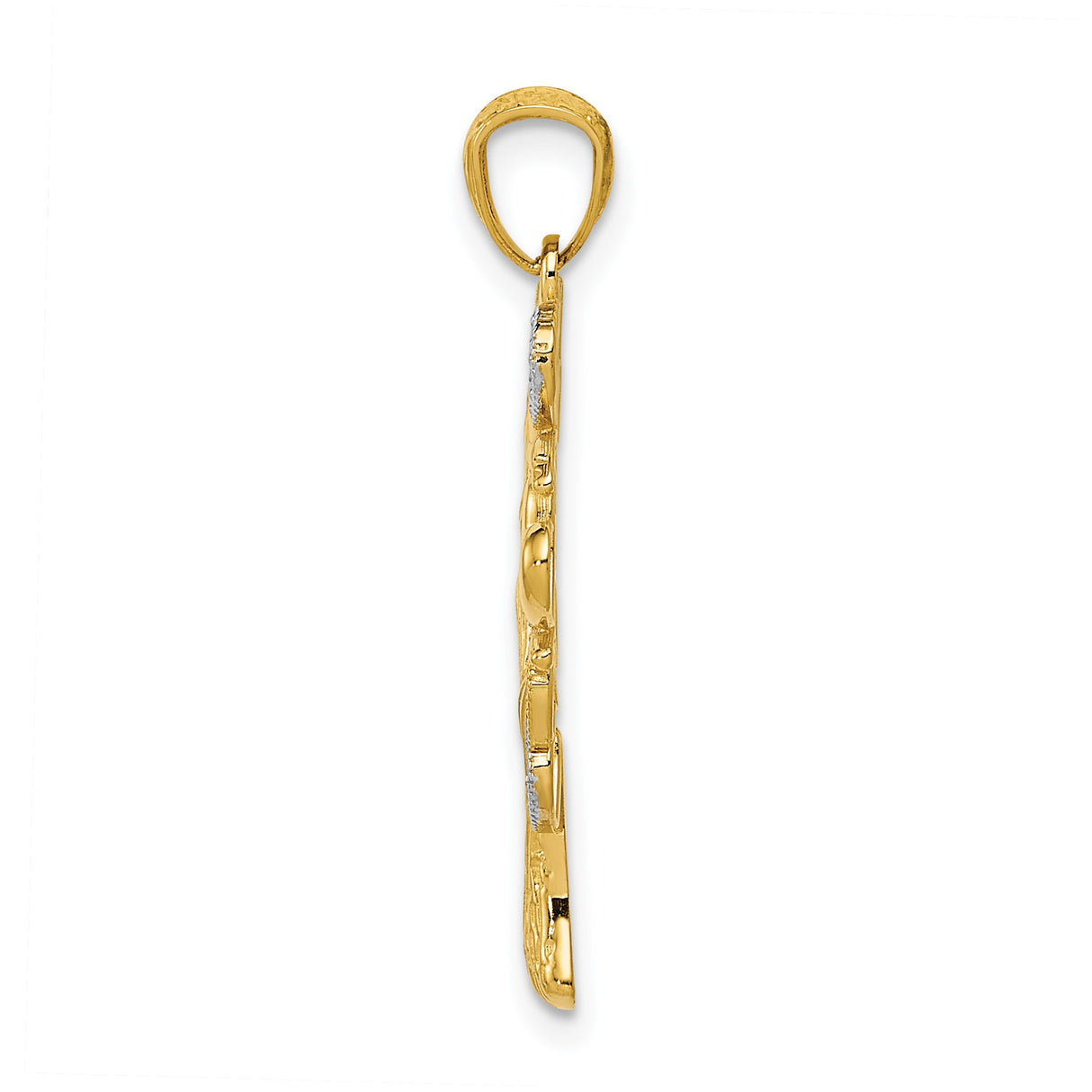 14k Yellow Gold and Rhodium Tree of Life Pendant with Heart Accents