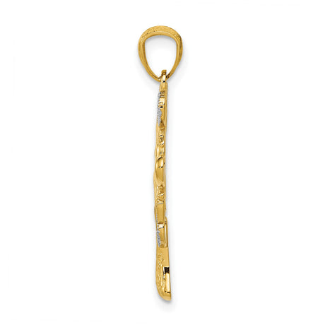 14k Yellow Gold and Rhodium Tree of Life Pendant with Heart Accents