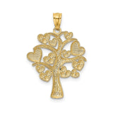 14k Yellow Gold and Rhodium Tree of Life Pendant with Heart Accents