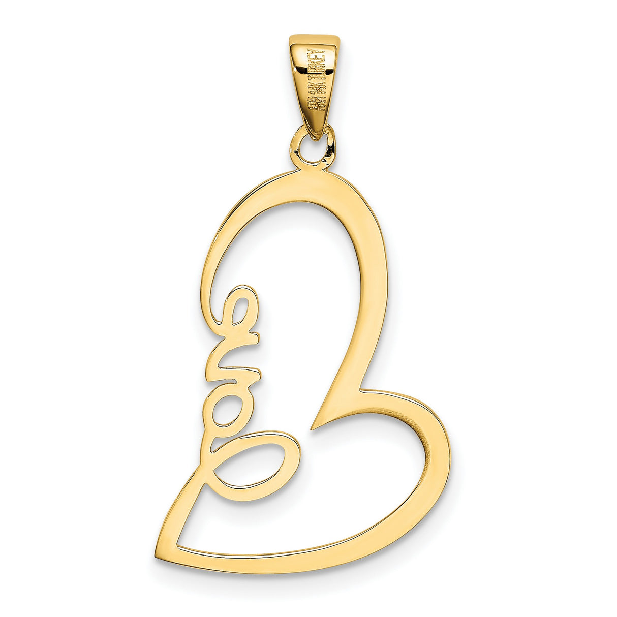 Love Cursive Word Heart Charm Pendant in Real 14k Yellow Gold