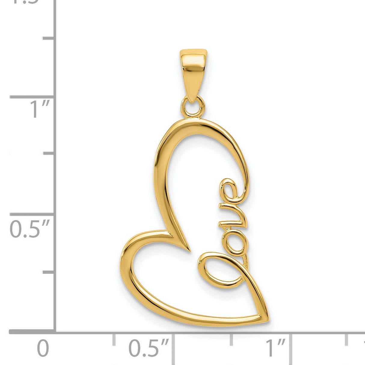 Love Cursive Word Heart Charm Pendant in Real 14k Yellow Gold