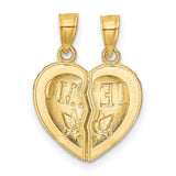 Break Apart Te Amo I Love You Words Heart With Love Birds Charm Pendant in Real 14k Yellow Gold