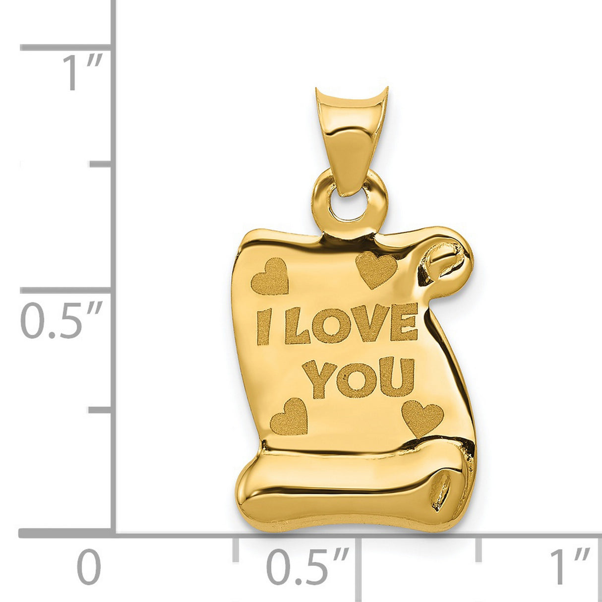 14k Yellow Gold Scroll Pendant with I Love You and Heart Design