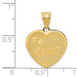 14k Yellow Gold Heart Pendant with Te Amo Text and Textured Background