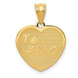 14k Yellow Gold Heart Pendant with Te Amo Text and Textured Background