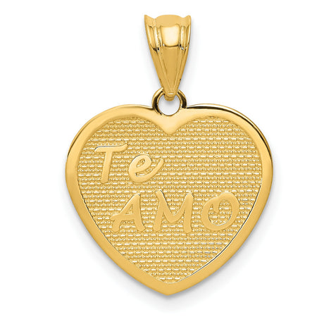 14k Yellow Gold Heart Pendant with Te Amo Text and Textured Background