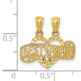 Diamond-Cut Break Apart Best Friend Words Heart Charm Pendant in Real 14k Yellow Gold