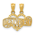 Diamond-Cut Break Apart Best Friend Words Heart Charm Pendant in Real 14k Yellow Gold