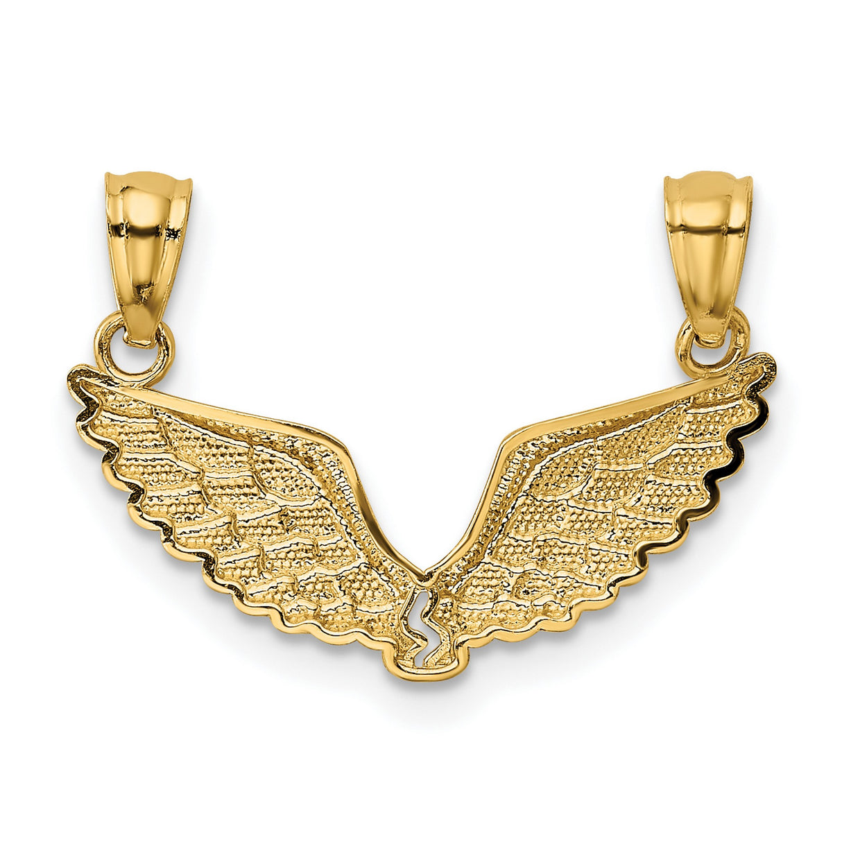 14k Yellow Gold Angel Wings Pendant, Detailed Feather Design, Spiritual Christian Jewelry