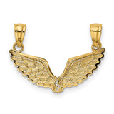 14k Yellow Gold Angel Wings Pendant, Detailed Feather Design, Spiritual Christian Jewelry