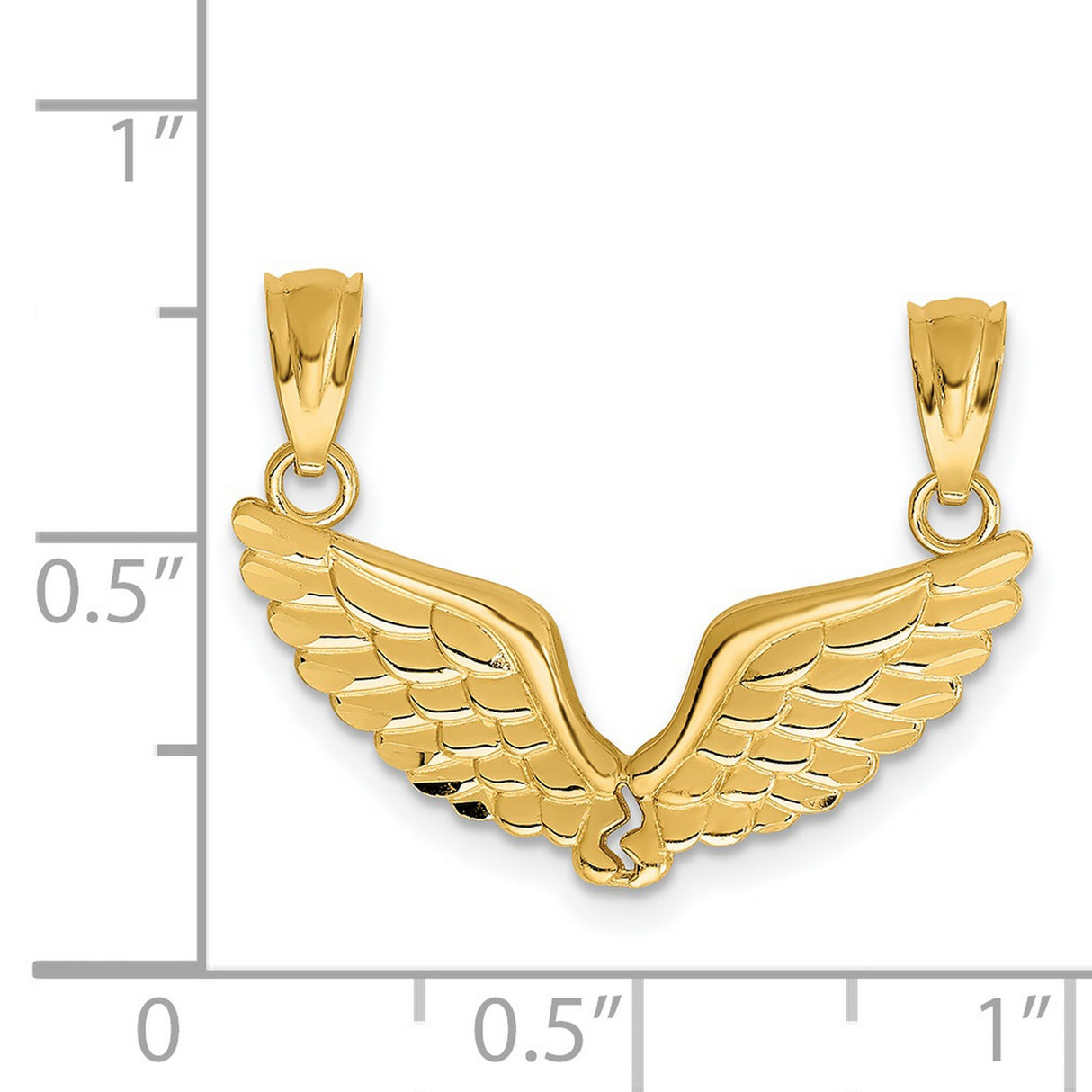14k Yellow Gold Angel Wings Pendant, Detailed Feather Design, Spiritual Christian Jewelry