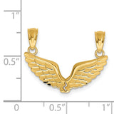 14k Yellow Gold Angel Wings Pendant, Detailed Feather Design, Spiritual Christian Jewelry