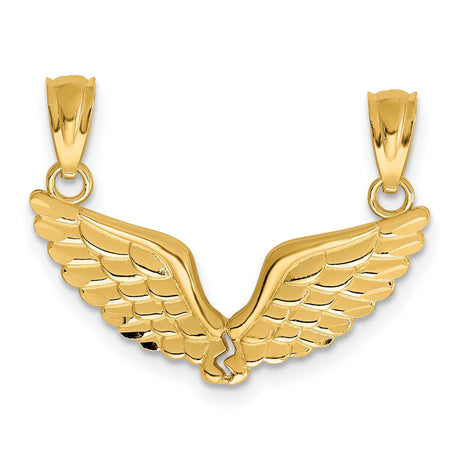 14k Yellow Gold Angel Wings Pendant, Detailed Feather Design, Spiritual Christian Jewelry