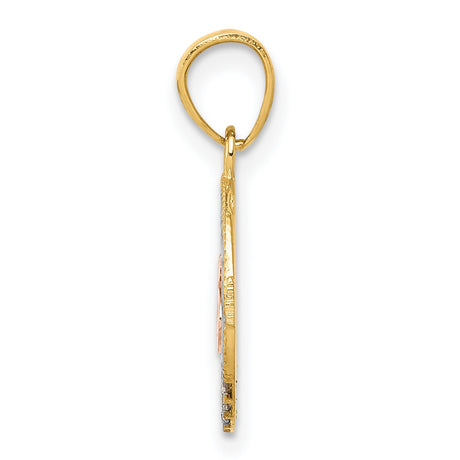 14k Two-Tone Gold Quinceañera Pendant with Cubic Zirconia and Rose Gold Number 15 Scrollwork