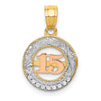 14k Two-Tone Gold Quinceañera Pendant with Cubic Zirconia and Rose Gold Number 15 Scrollwork
