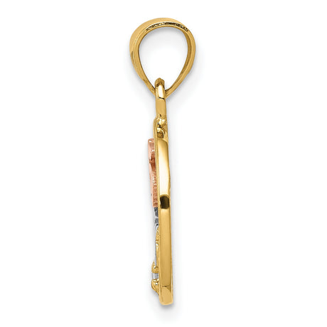 CZ Number 15 Anos Word Oval Charm Pendant in Real 14k Multi-Tone Gold