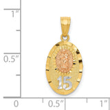 Our Lady of Guadalupe Number 15 Oval Charm Pendant in Real 14k Multi-Tone Gold