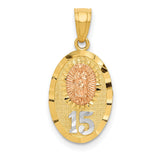 Our Lady of Guadalupe Number 15 Oval Charm Pendant in Real 14k Multi-Tone Gold