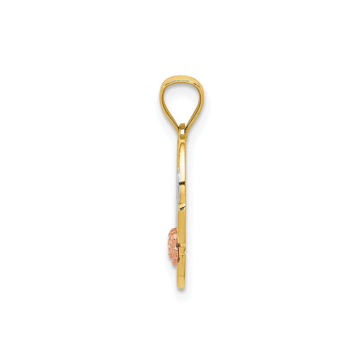 14k Two-Tone Gold Heart Pendant with Rose Accent, Leaf Detail, #1 Mother Engraving