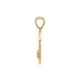 14k Two-Tone Gold Heart Pendant with Rose Accent, Leaf Detail, #1 Mother Engraving