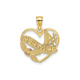 14k Two-Tone Gold Heart Pendant with Rose Accent, Leaf Detail, #1 Mother Engraving