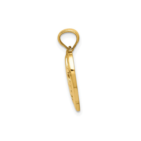 14k Yellow Gold Heart Shaped Mom Pendant with Textured Open Heart Design