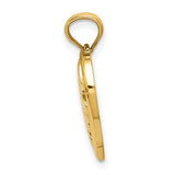 14k Yellow Gold Heart Shaped Mom Pendant with Textured Open Heart Design