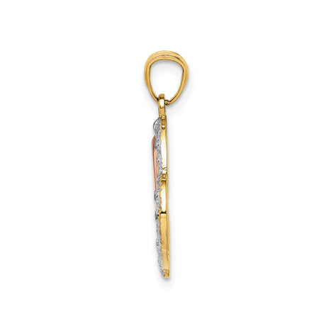 14k Two-Tone Gold Heart Pendant with MOM and Rose Gold Inner Heart