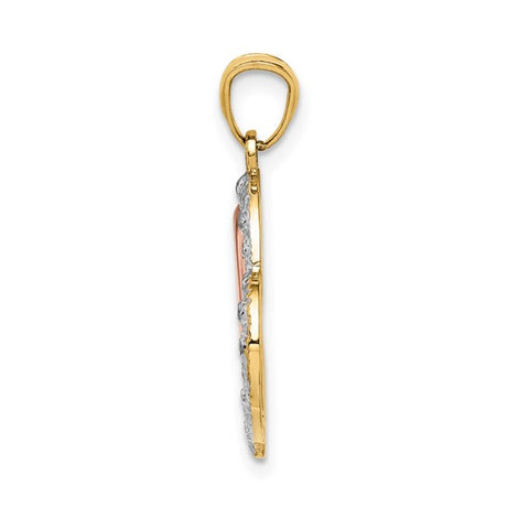14k Two-Tone Gold Heart Pendant with MOM and Rose Gold Inner Heart
