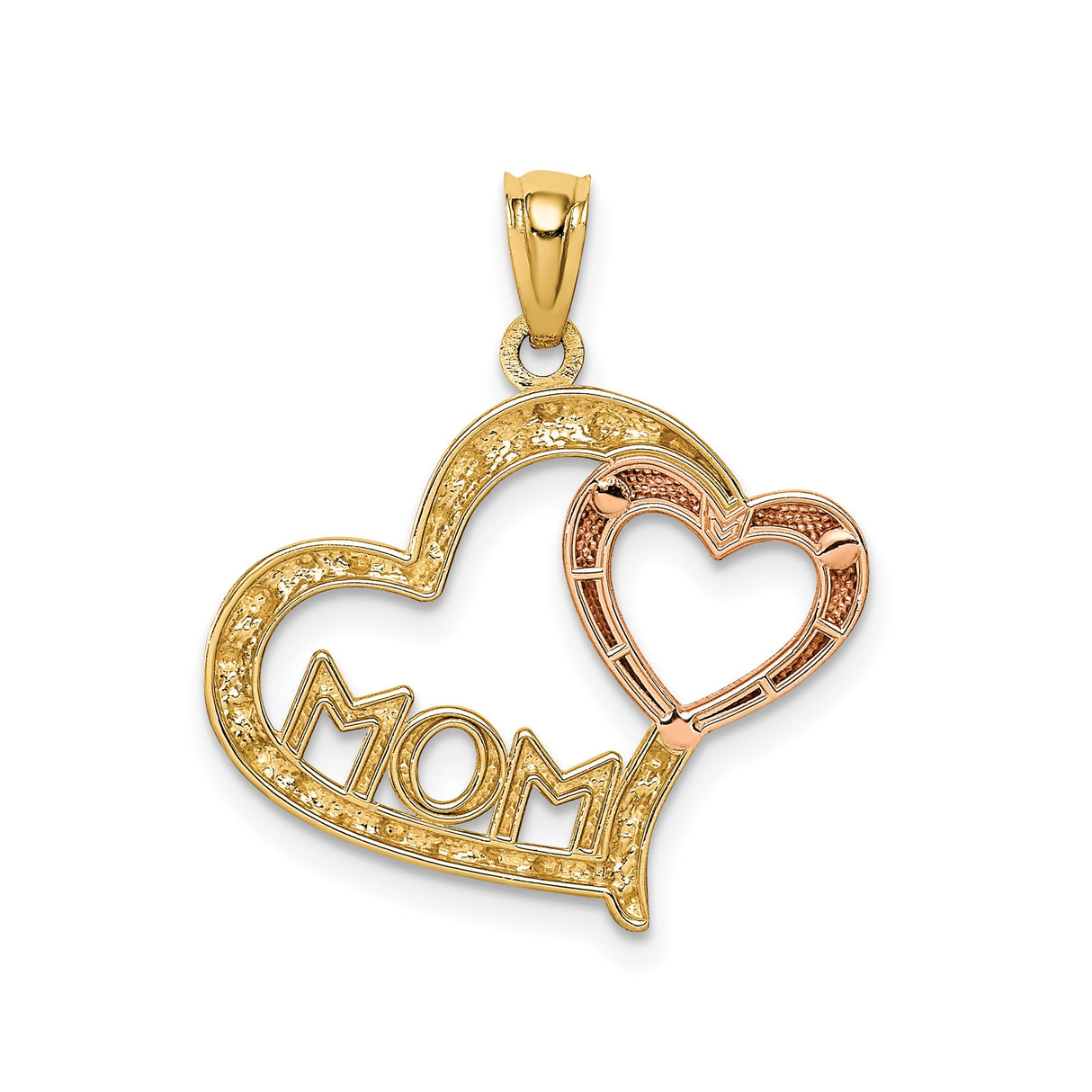 14k Two-Tone Gold Heart Pendant with MOM and Rose Gold Inner Heart