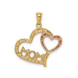 14k Two-Tone Gold Heart Pendant with MOM and Rose Gold Inner Heart