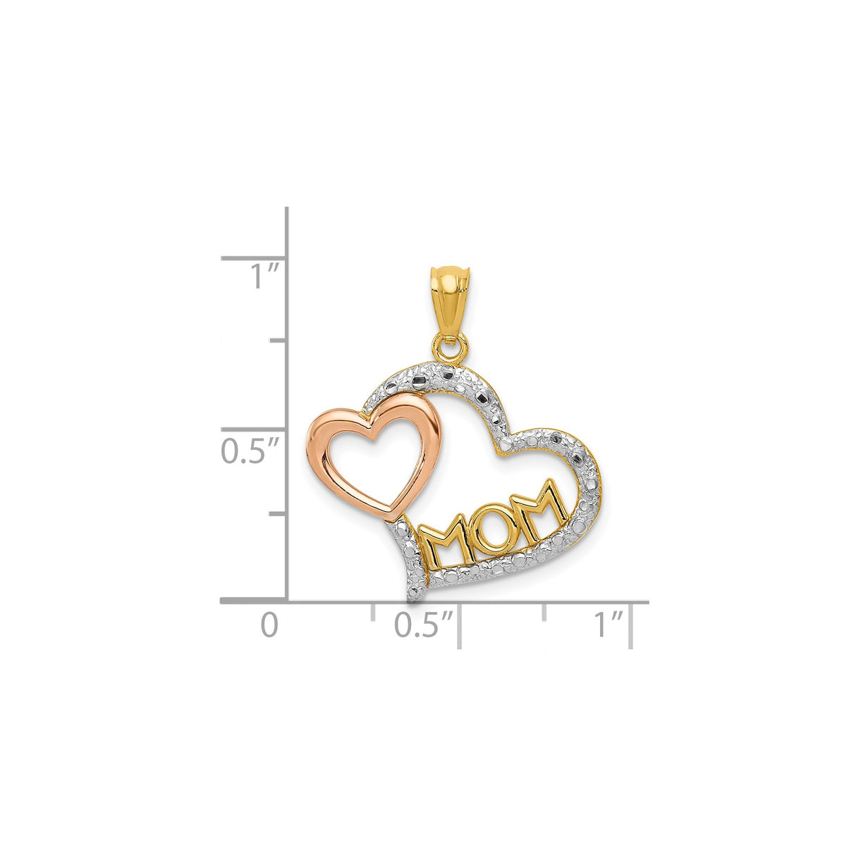 14k Two-Tone Gold Heart Pendant with MOM and Rose Gold Inner Heart