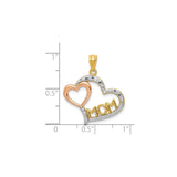 14k Two-Tone Gold Heart Pendant with MOM and Rose Gold Inner Heart